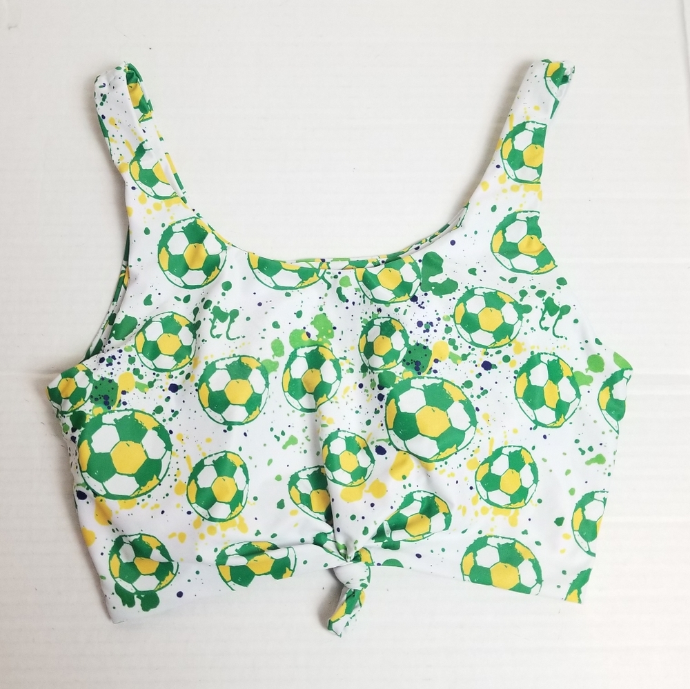 Soccer Ball Print Knotted Swim Tank